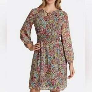 TAHARI ASL Smocked Waist Chiffon Dress Long Sleeve Size 4